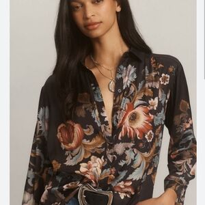 Anthropologie Black Floral Button Down Shirt